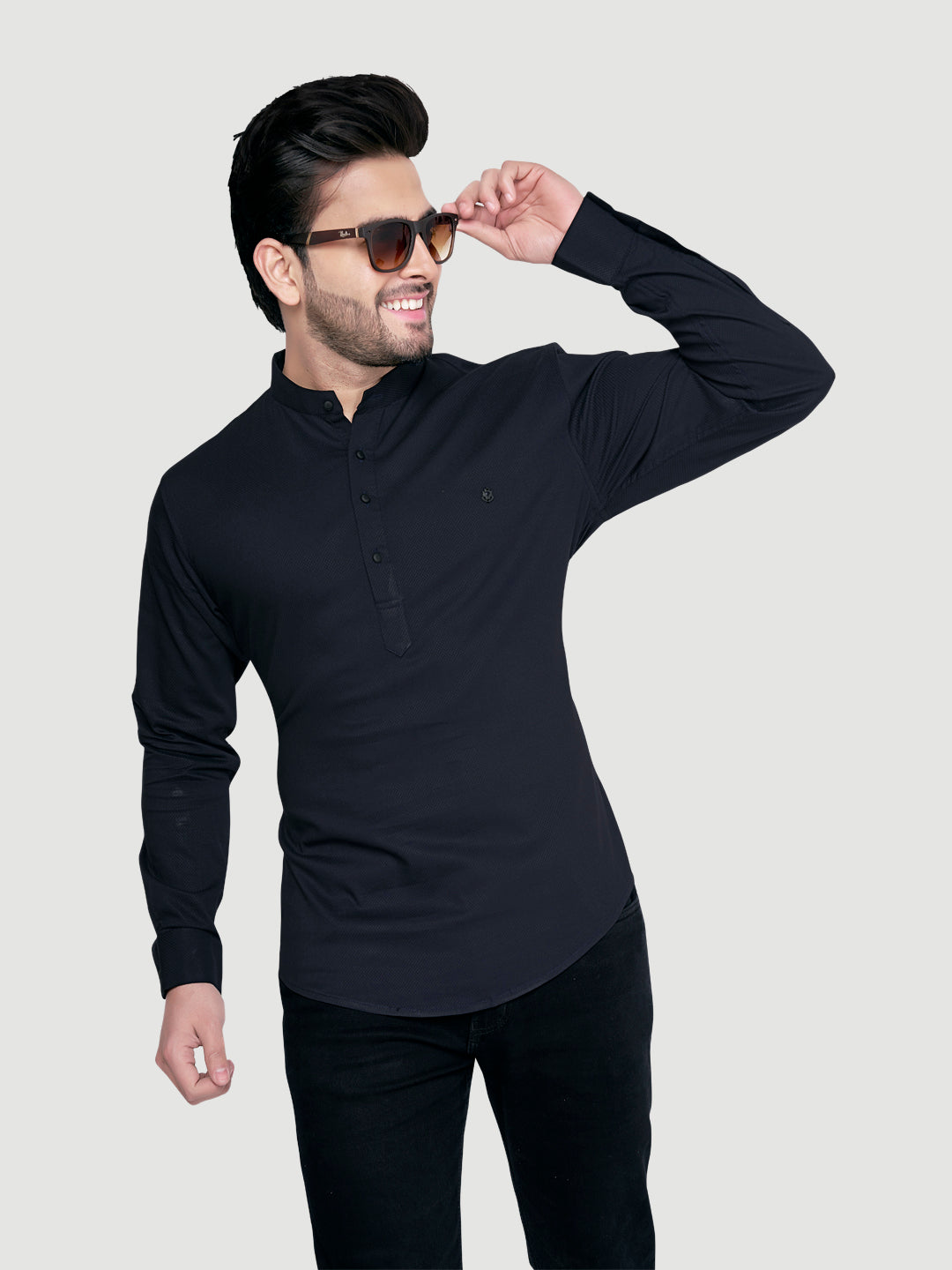 Black and White Men's Designer Shirt with Collar Accessory & Broach-11