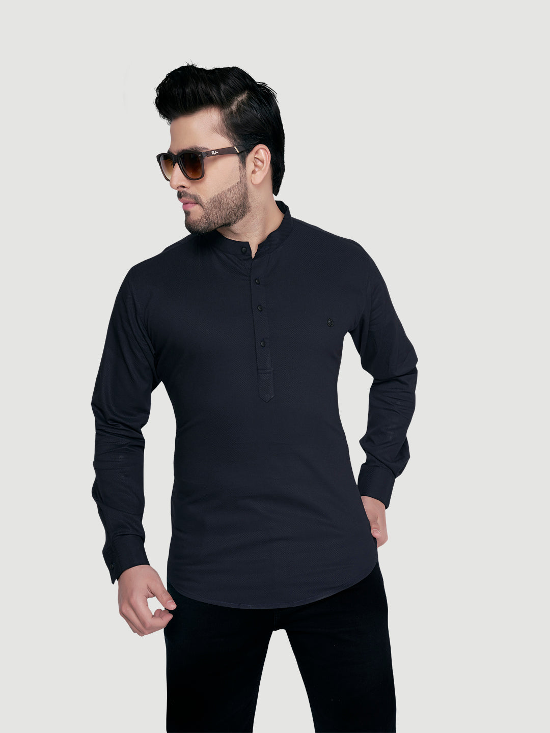 Black and White Men's Designer Shirt with Collar Accessory & Broach-11