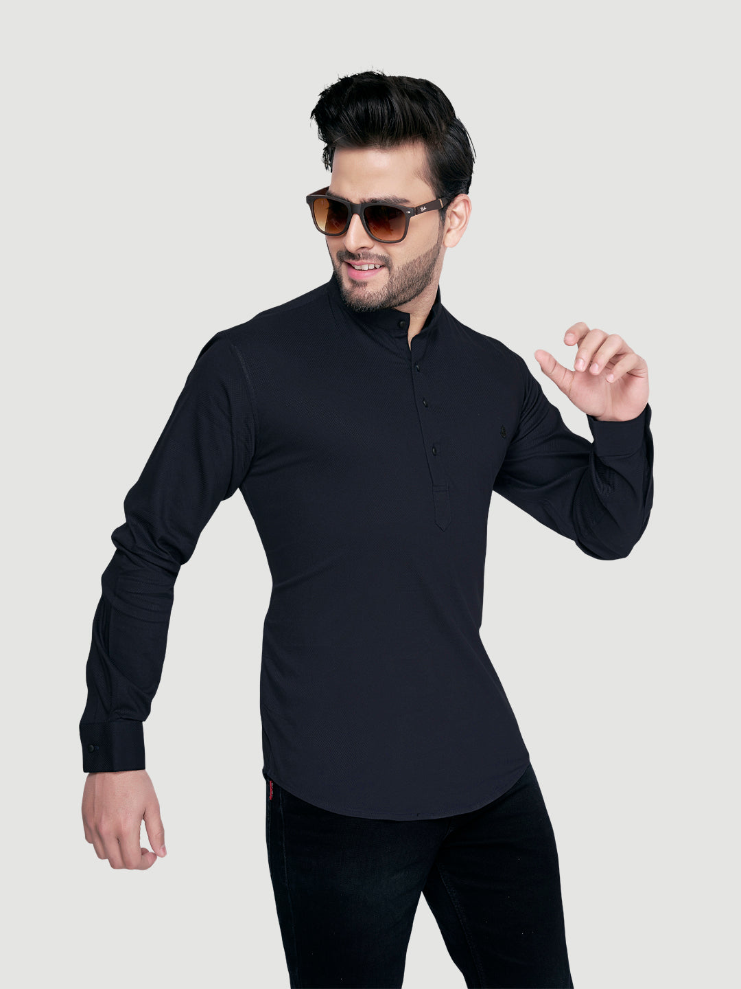 Black and White Men's Designer Shirt with Collar Accessory & Broach-11