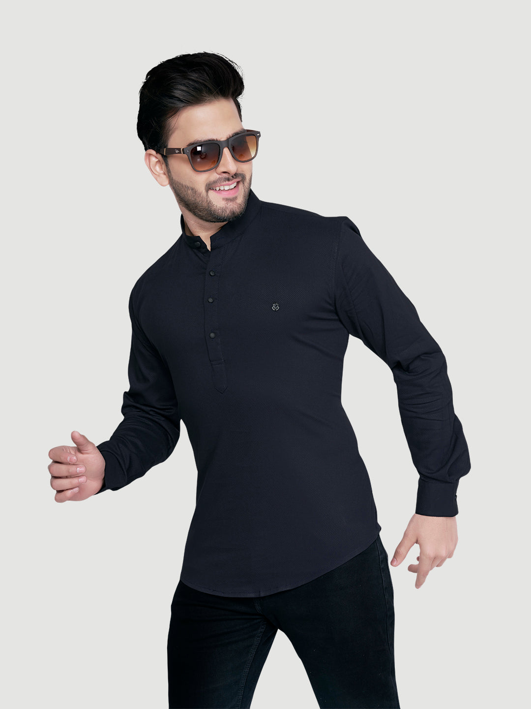 Black and White Men's Designer Shirt with Collar Accessory & Broach-11