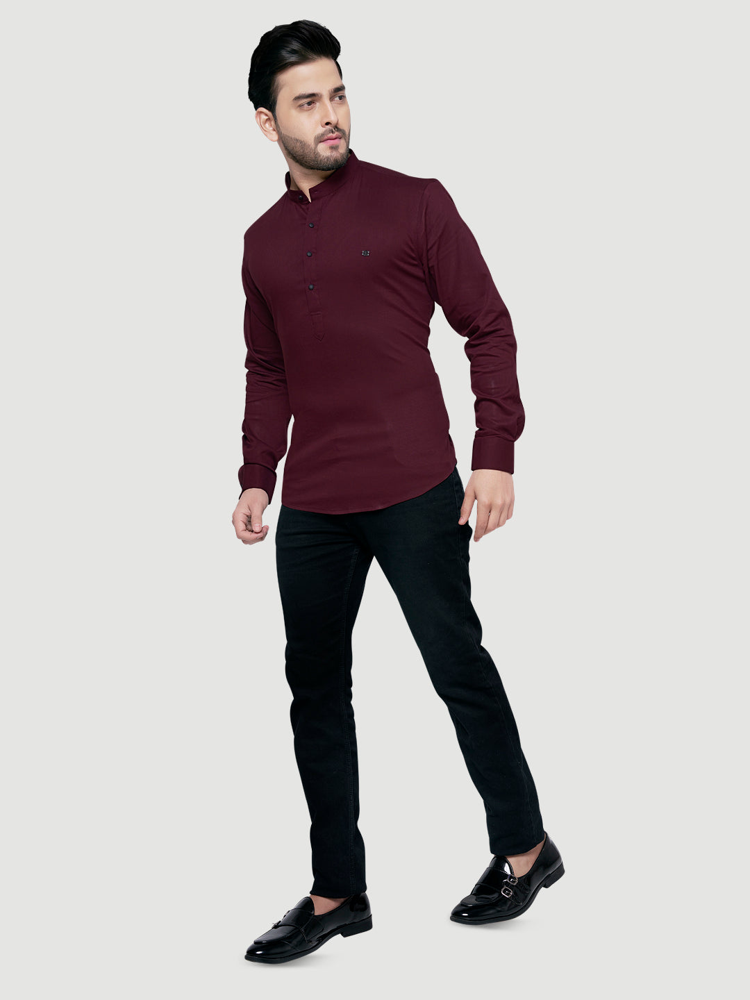 Black and White Men's Designer Shirt with Collar Accessory & Broach-12