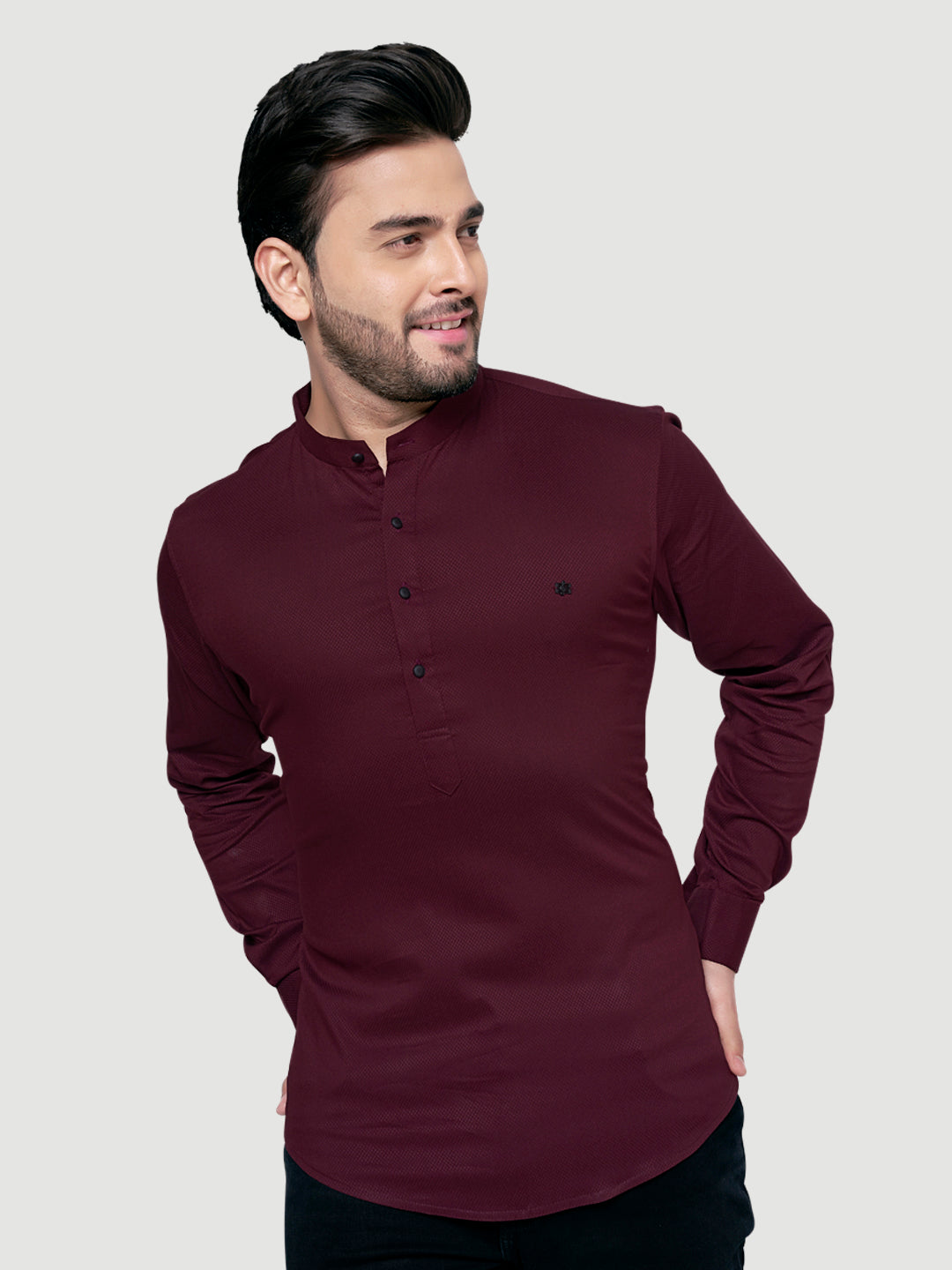 Black and White Men's Designer Shirt with Collar Accessory & Broach-12