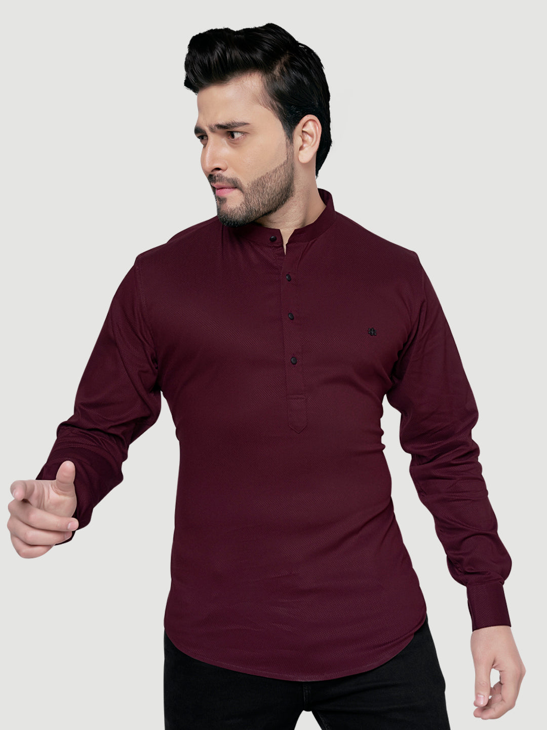 Black and White Men's Designer Shirt with Collar Accessory & Broach-12