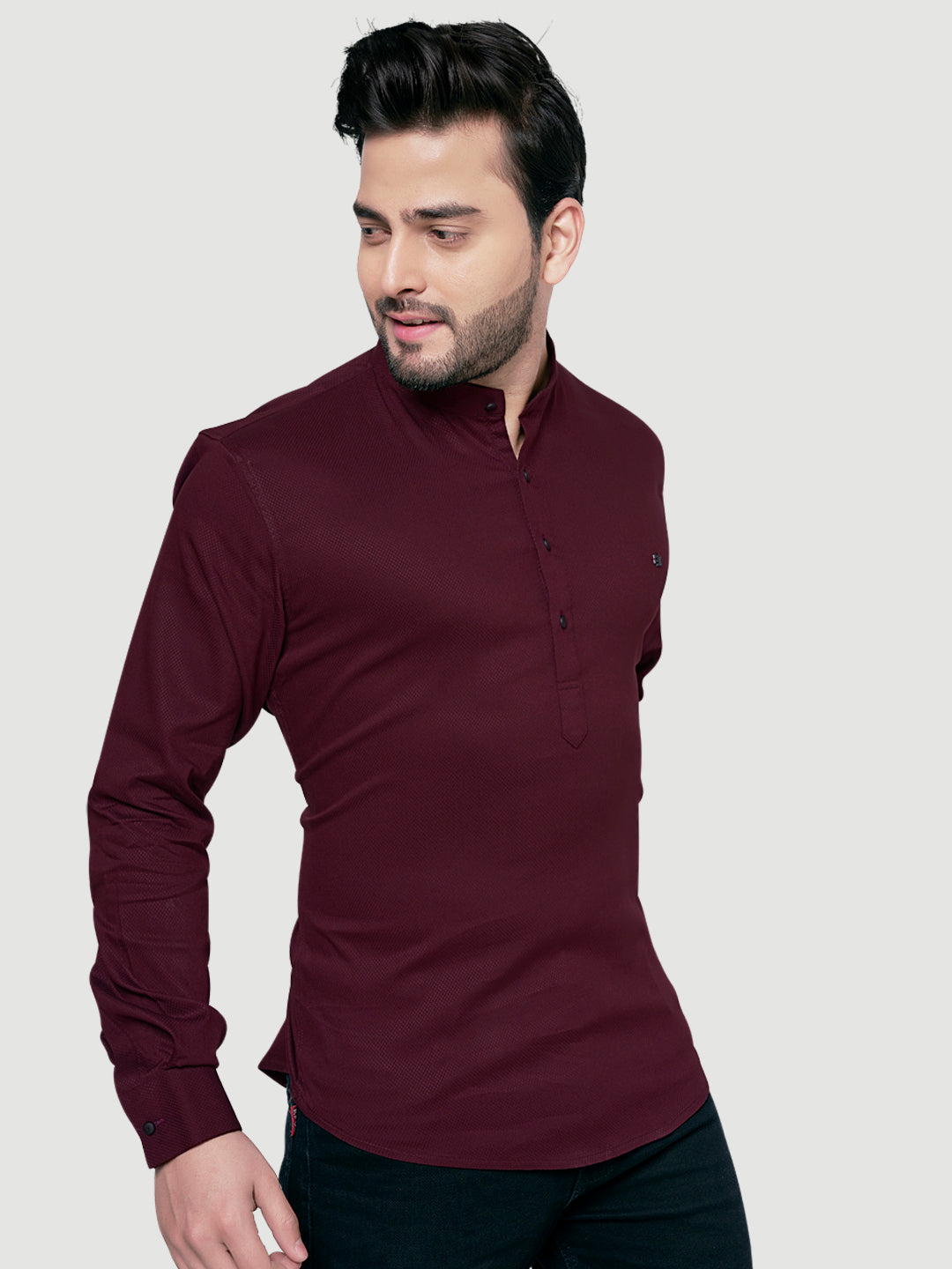 Black and White Men's Designer Shirt with Collar Accessory & Broach-12