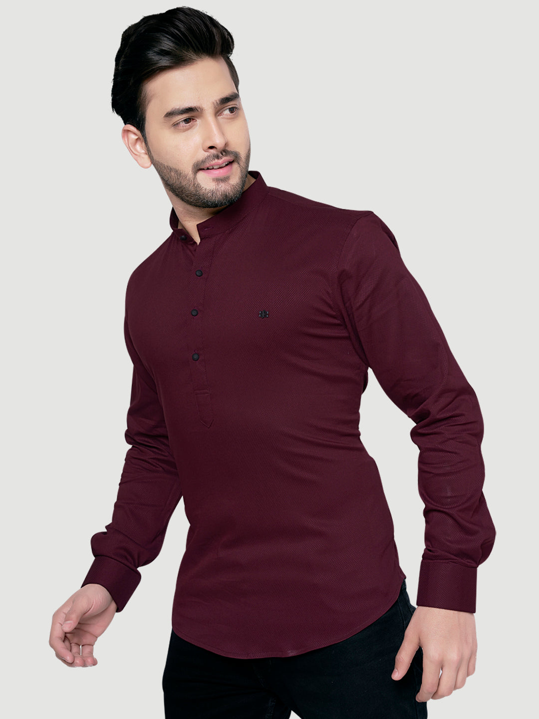 Black and White Men's Designer Shirt with Collar Accessory & Broach-12