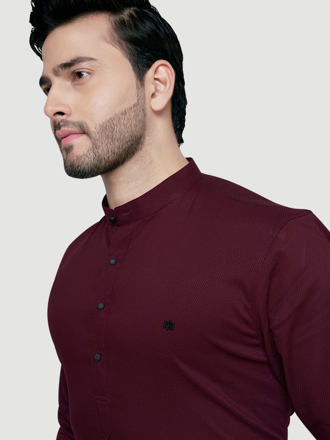 Black and White Men's Designer Shirt with Collar Accessory & Broach-12