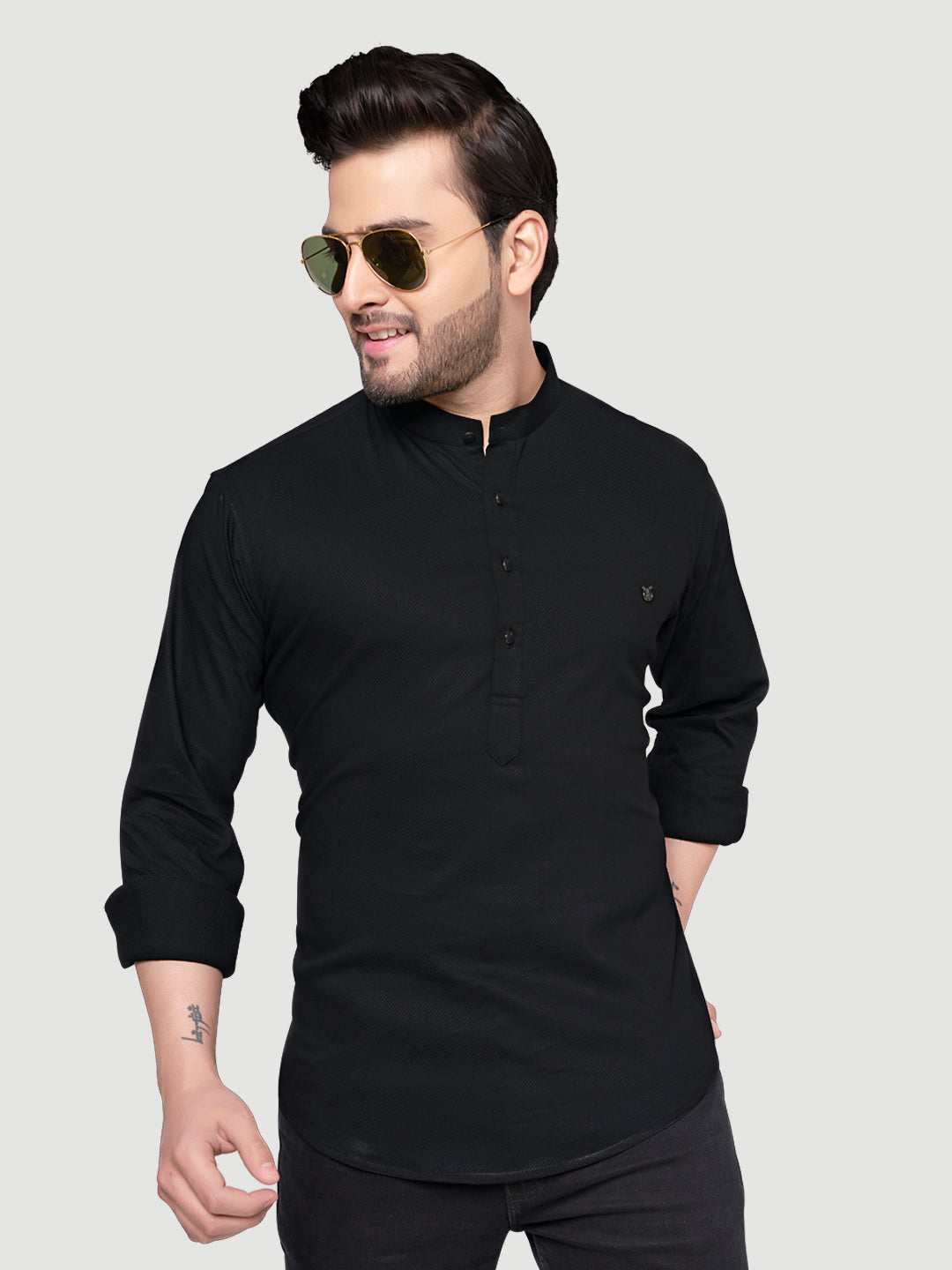 Black and White Men's Designer Shirt with Collar Accessory & Broach-13