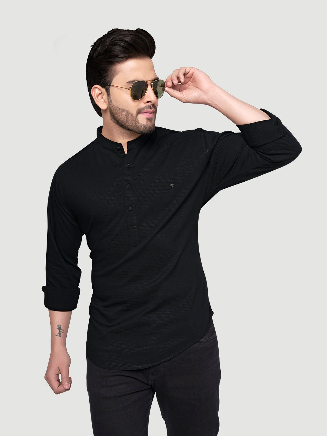 Black and White Men's Designer Shirt with Collar Accessory & Broach-13