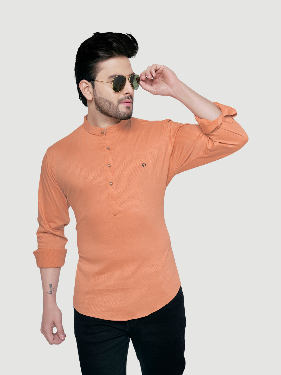 Black and White Men's Designer Shirt with Collar Accessory & Broach-14
