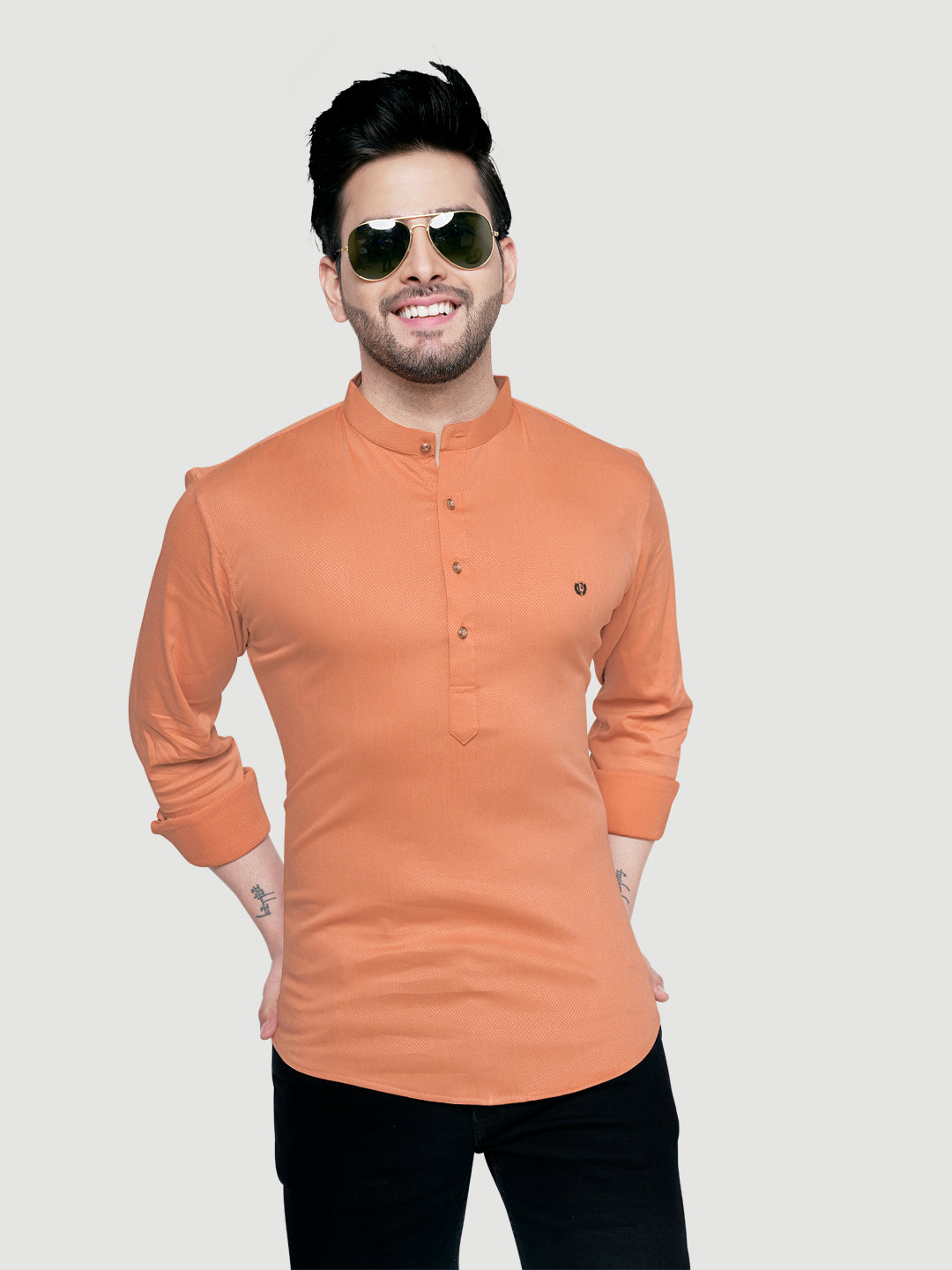 Black and White Men's Designer Shirt with Collar Accessory & Broach-14