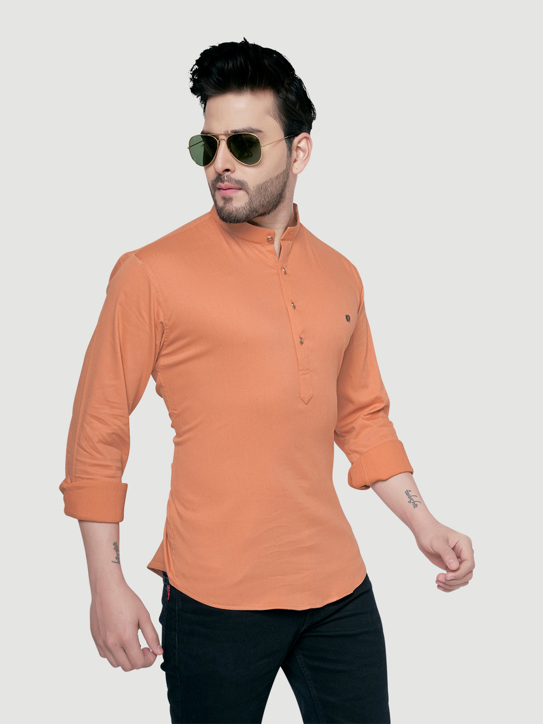 Black and White Men's Designer Shirt with Collar Accessory & Broach-14