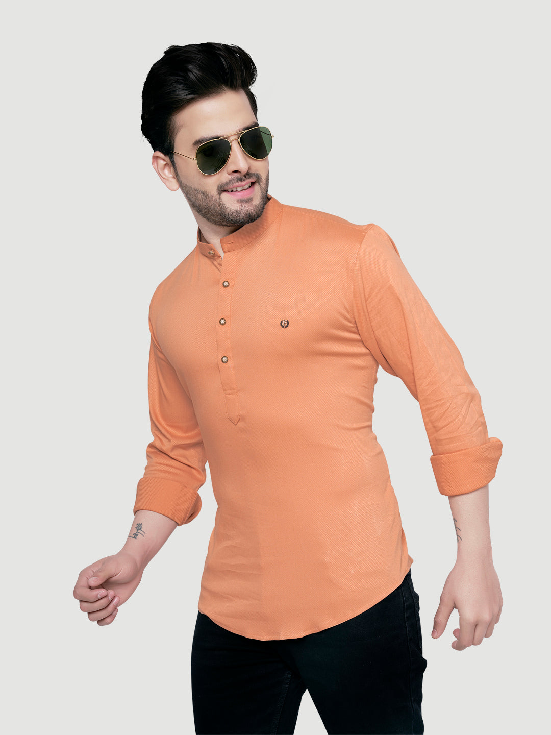 Black and White Men's Designer Shirt with Collar Accessory & Broach-14