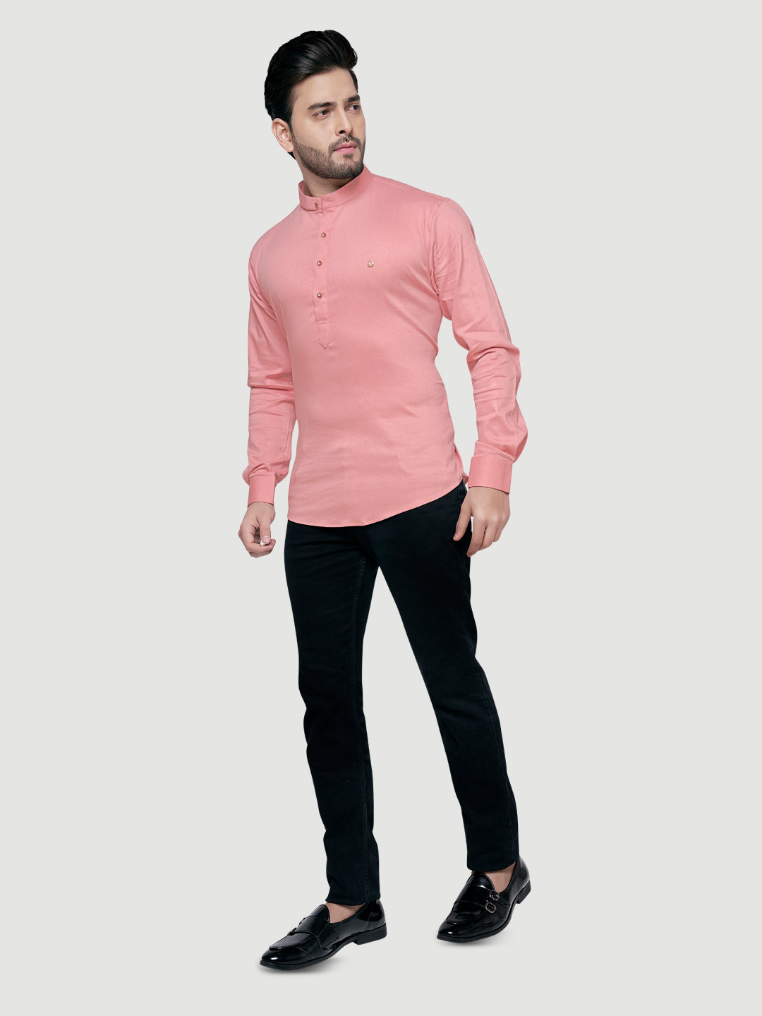 Black and White Men's Designer Shirt with Collar Accessory & Broach-17