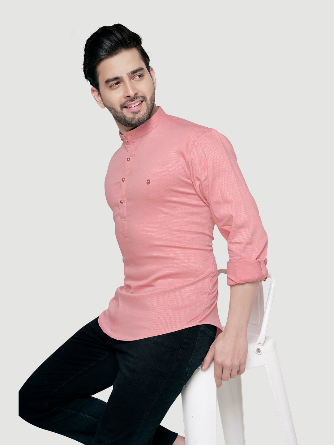 Black and White Men's Designer Shirt with Collar Accessory & Broach-17