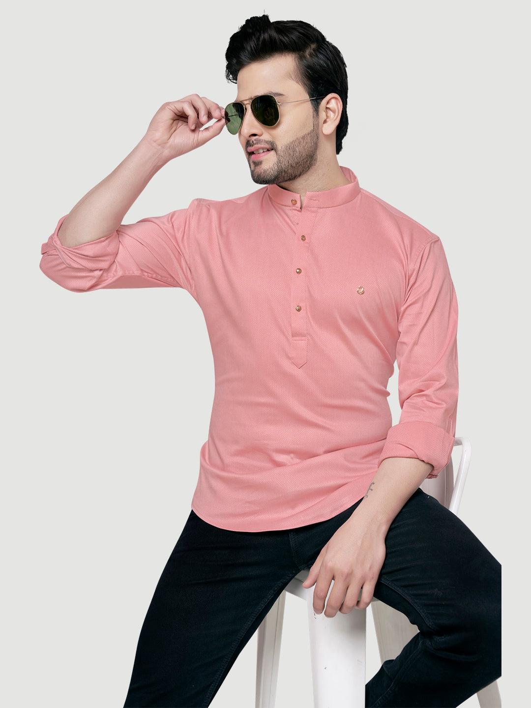 Black and White Men's Designer Shirt with Collar Accessory & Broach-17