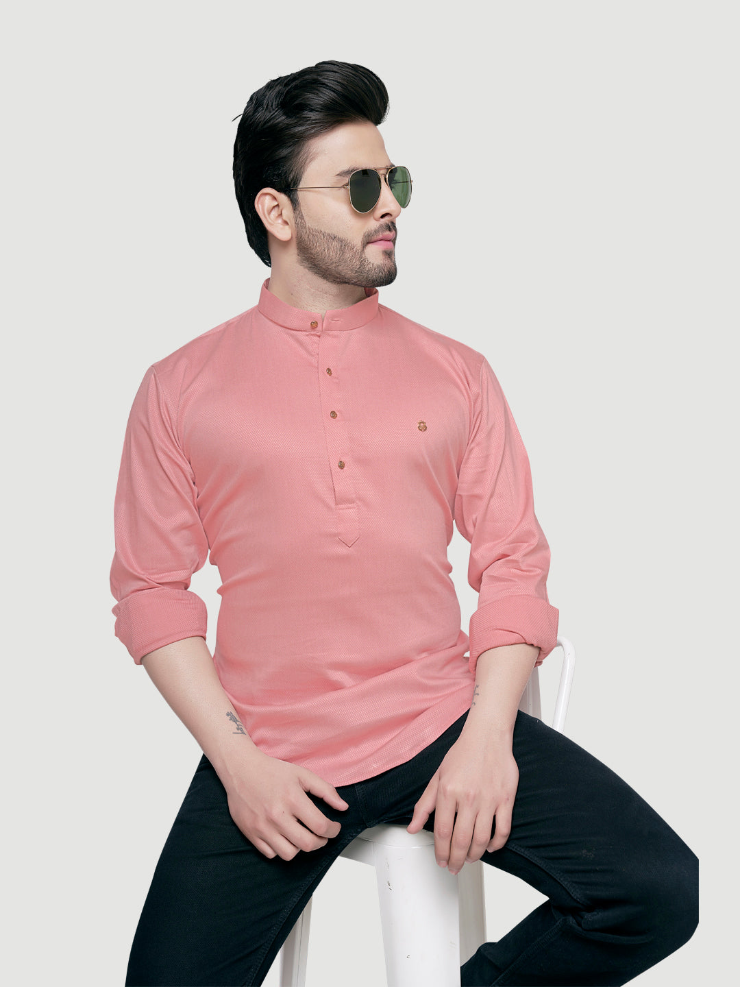 Black and White Men's Designer Shirt with Collar Accessory & Broach-17
