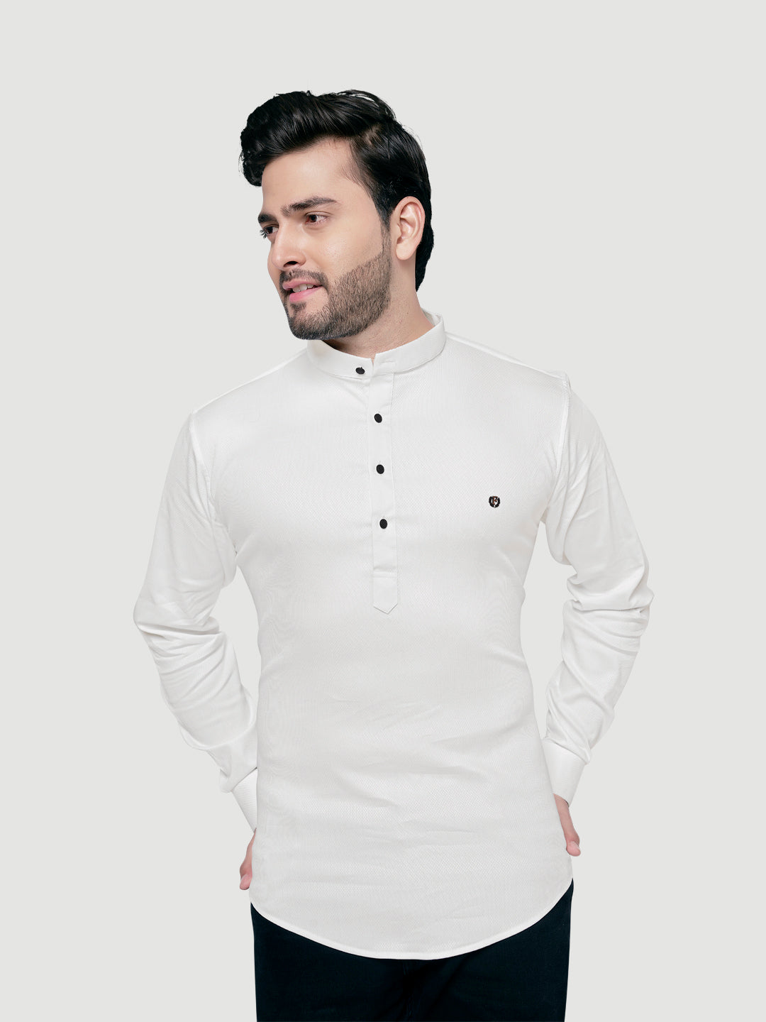 Black and White Men's Designer Shirt with Collar Accessory & Broach-18