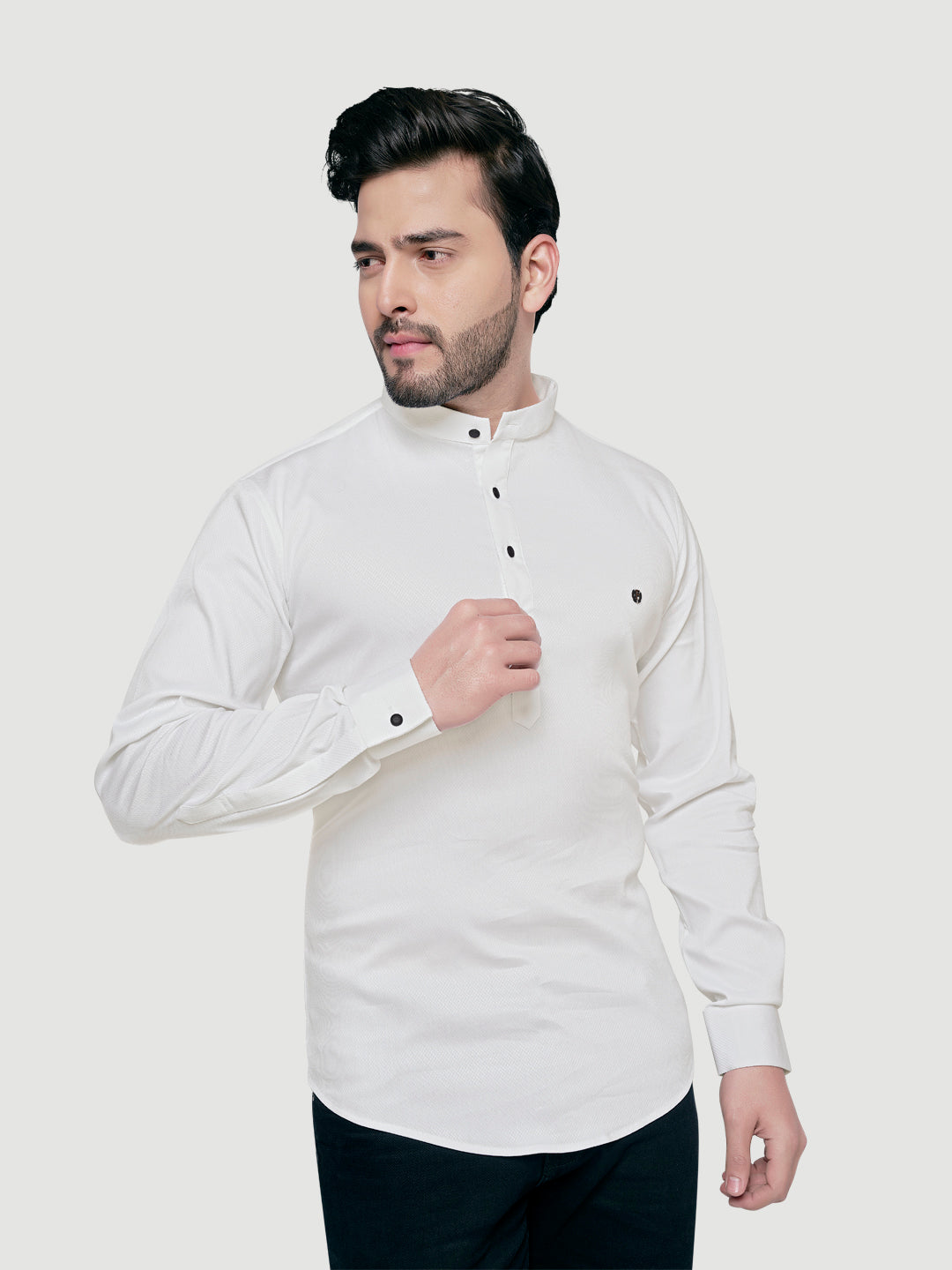 Black and White Men's Designer Shirt with Collar Accessory & Broach-18