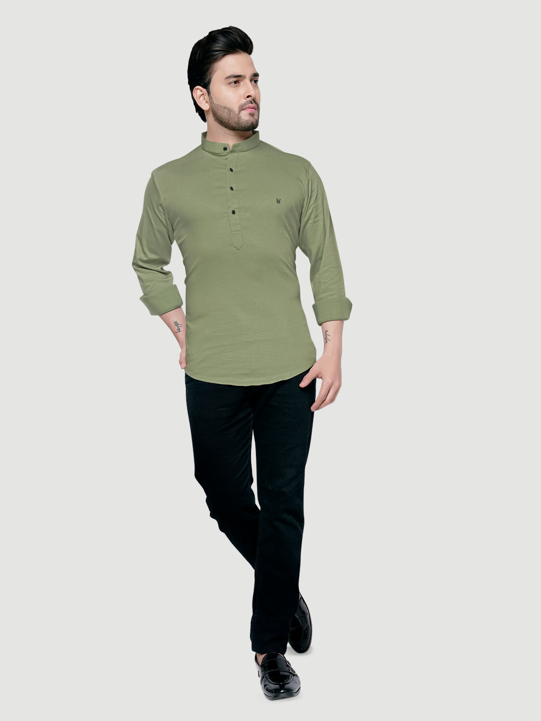 Black and White Men's Designer Shirt with Collar Accessory & Broach-19