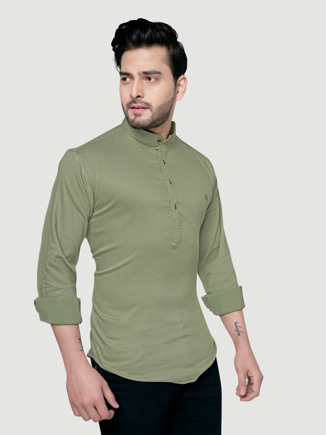 Black and White Men's Designer Shirt with Collar Accessory & Broach-19