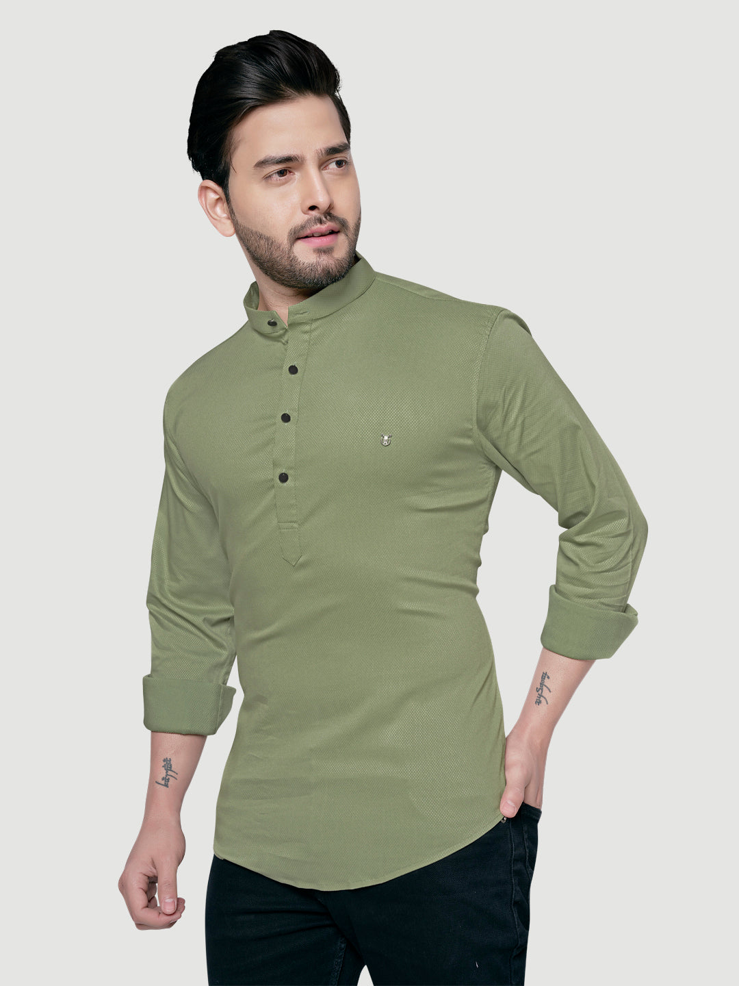 Black and White Men's Designer Shirt with Collar Accessory & Broach-19