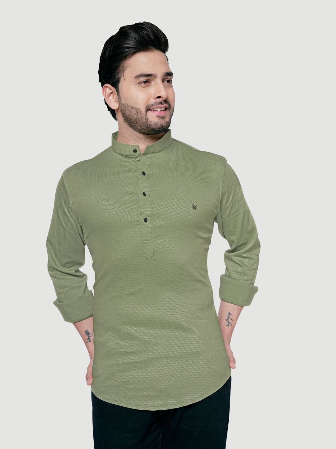 Black and White Men's Designer Shirt with Collar Accessory & Broach-19