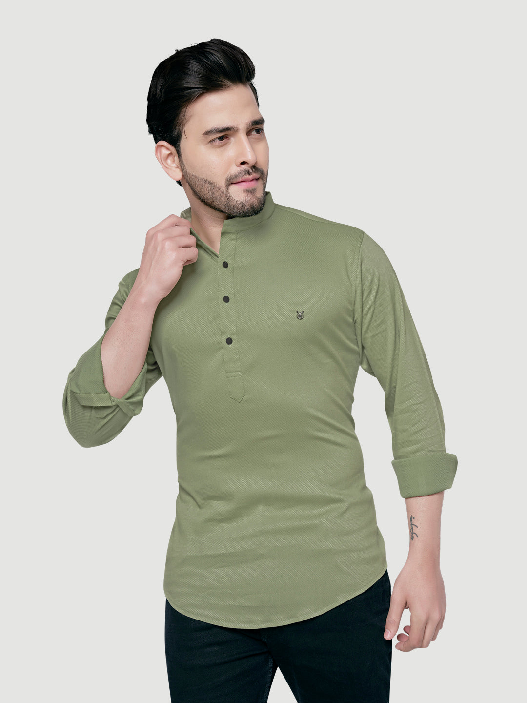 Black and White Men's Designer Shirt with Collar Accessory & Broach-19