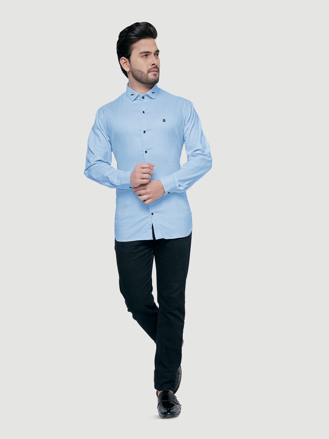 Black and White Designer Shirts with Collar Accessory & Metal Broach-6