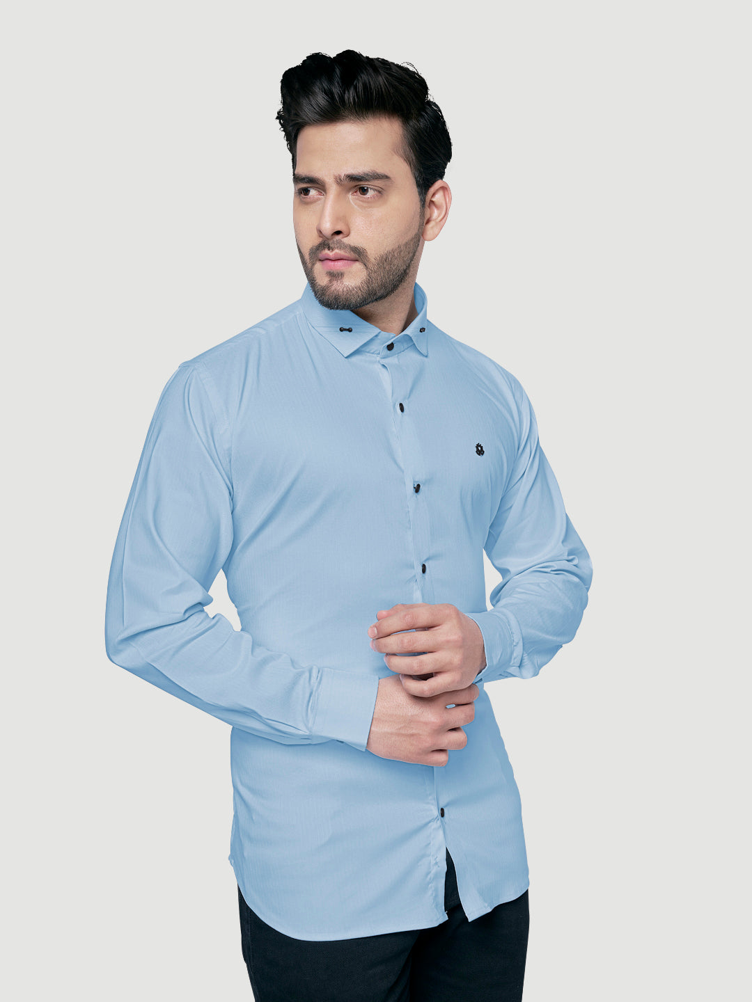 Black and White Designer Shirts with Collar Accessory & Metal Broach-6