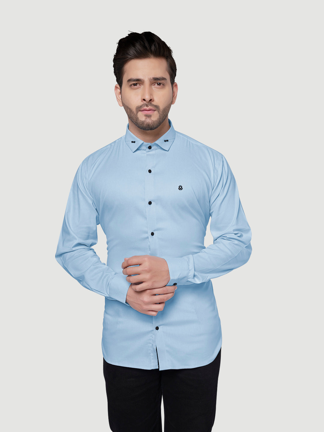 Black and White Designer Shirts with Collar Accessory & Metal Broach-6