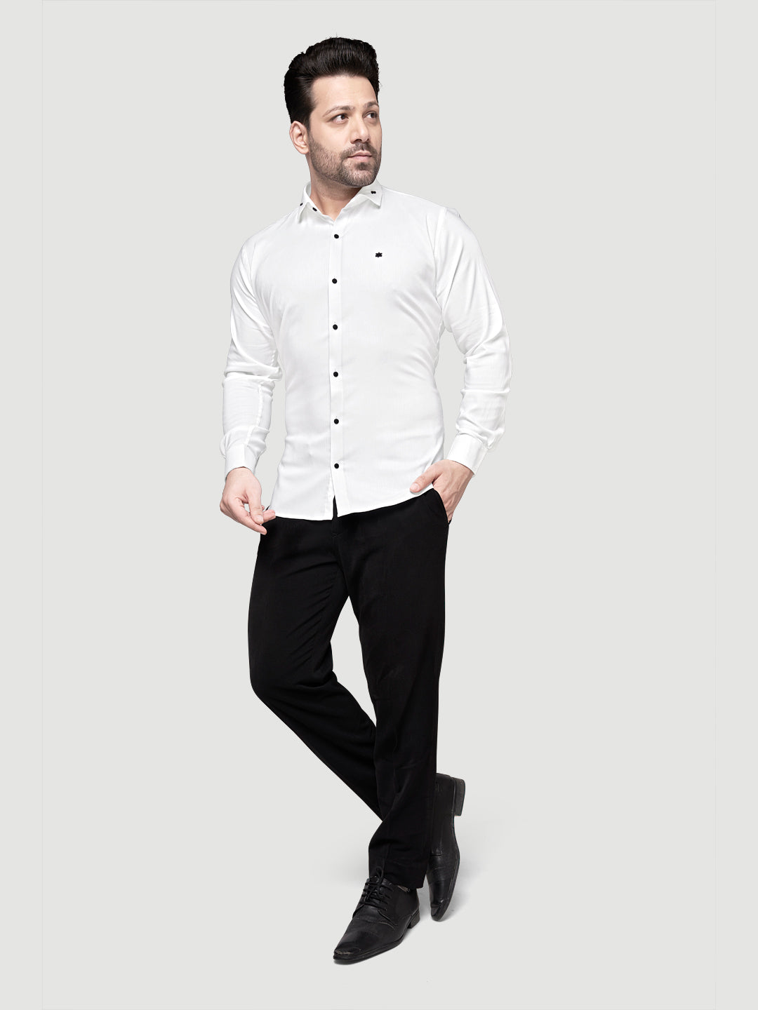 Black and White Designer Shirts with Collar Accessory & Metal Broach-7
