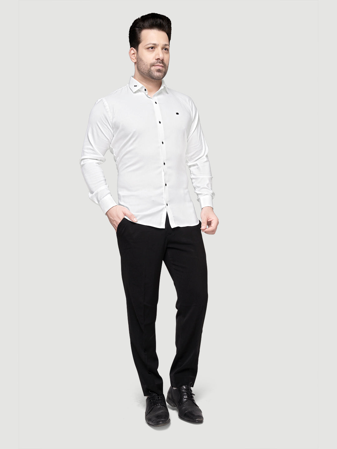 Black and White Designer Shirts with Collar Accessory & Metal Broach-7