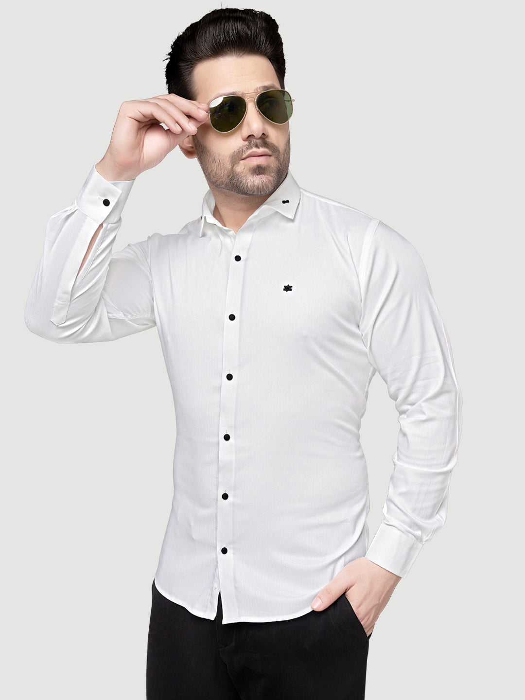 Black and White Designer Shirts with Collar Accessory & Metal Broach-7