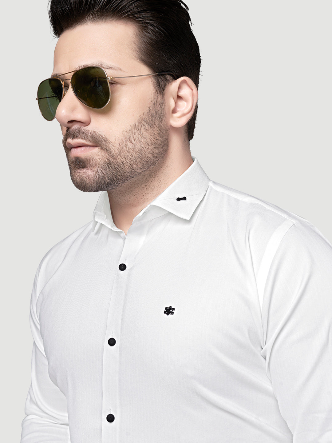 Black and White Designer Shirts with Collar Accessory & Metal Broach-7