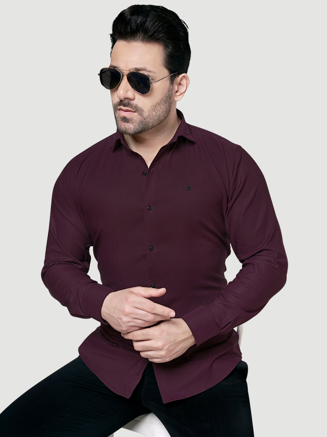 Black and White Designer Shirts with Collar Accessory & Metal Broach-9