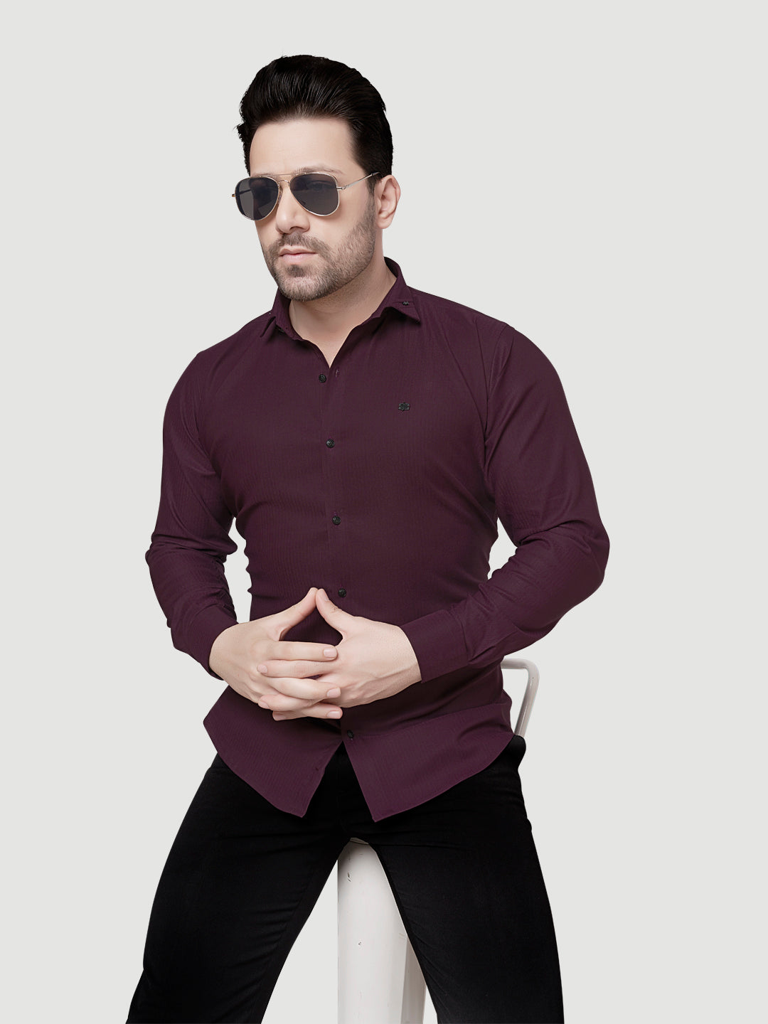 Black and White Designer Shirts with Collar Accessory & Metal Broach-9
