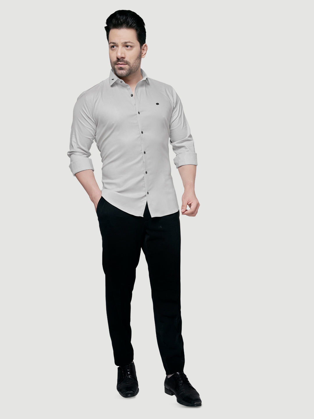 Black and White Designer Shirts with Collar Accessory & Metal Broach-2