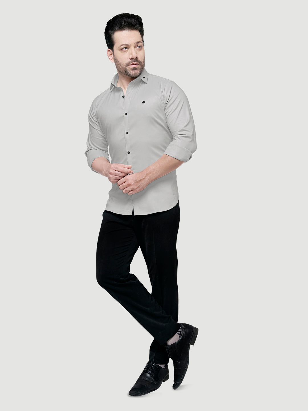 Black and White Designer Shirts with Collar Accessory & Metal Broach-2