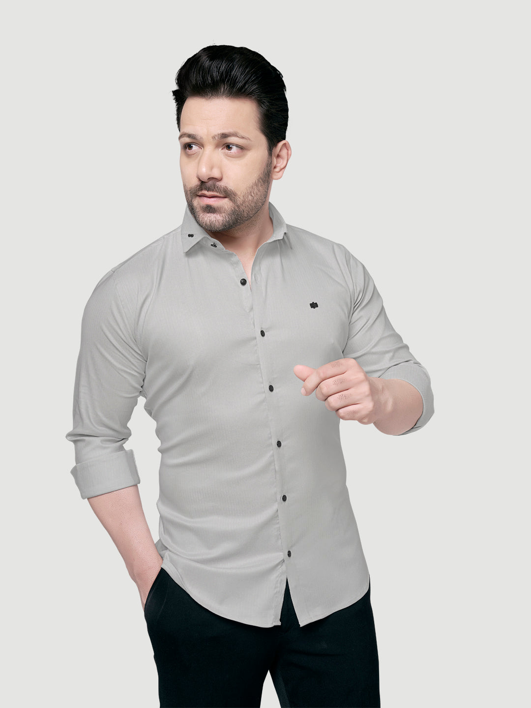 Black and White Designer Shirts with Collar Accessory & Metal Broach-2
