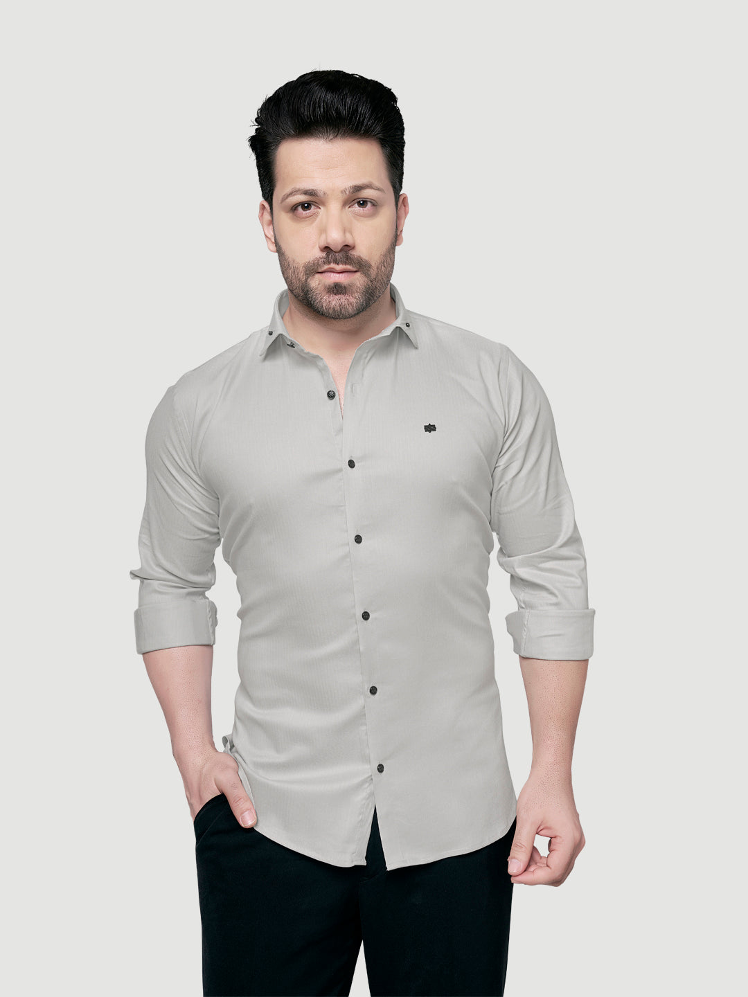Black and White Designer Shirts with Collar Accessory & Metal Broach-2