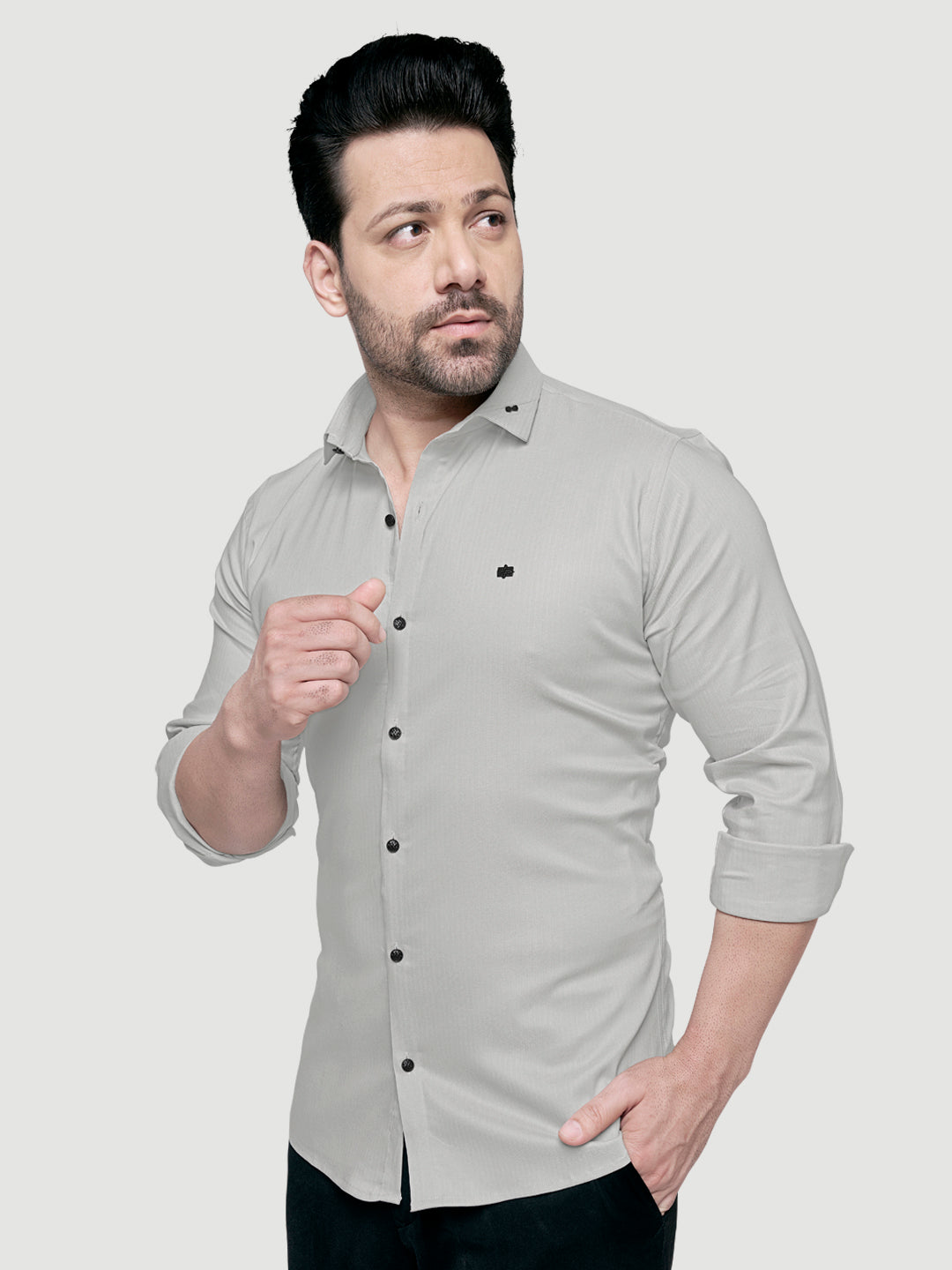 Black and White Designer Shirts with Collar Accessory & Metal Broach-2
