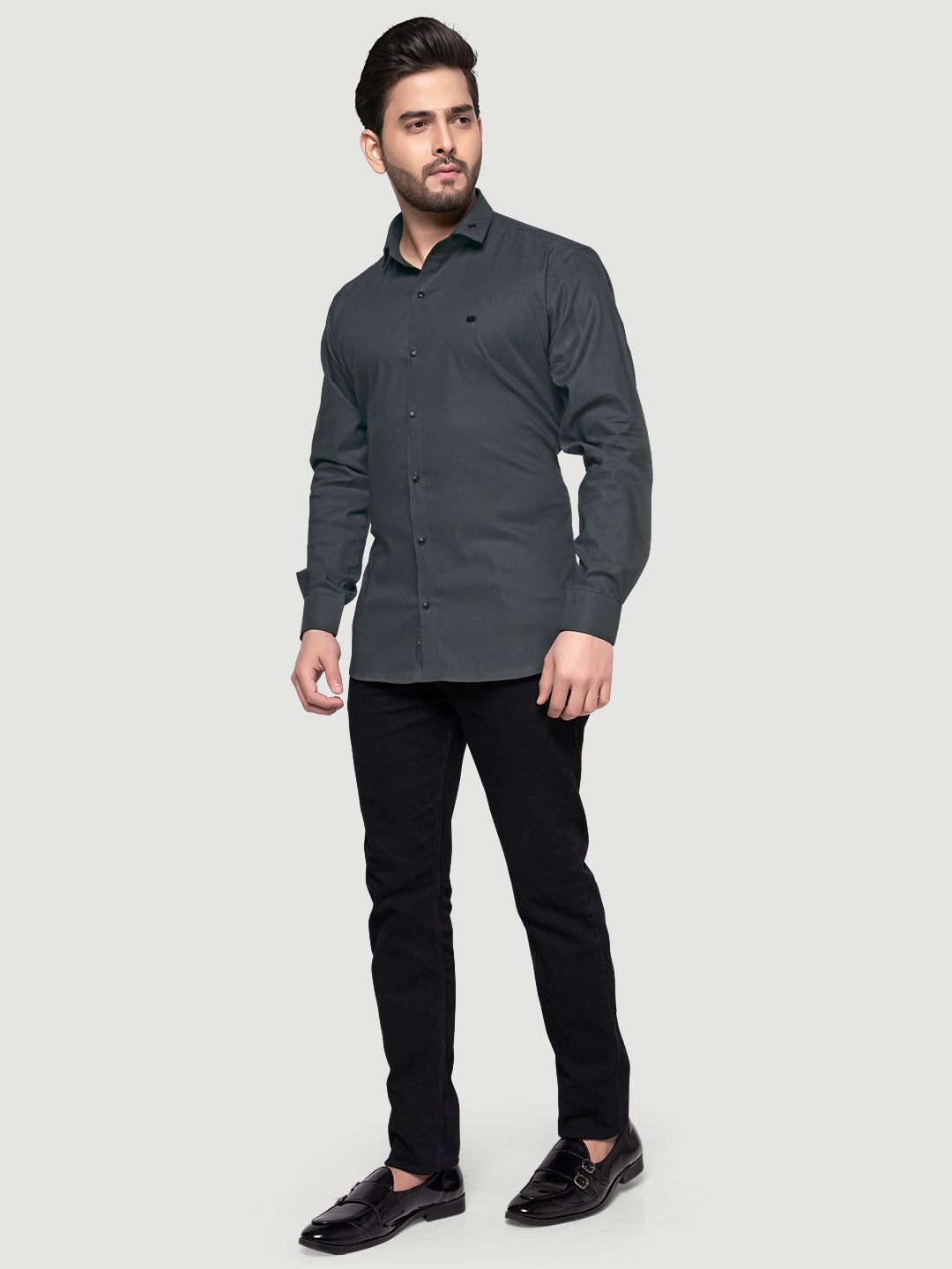Black and White Designer Shirts with Collar Accessory & Metal Broach-3