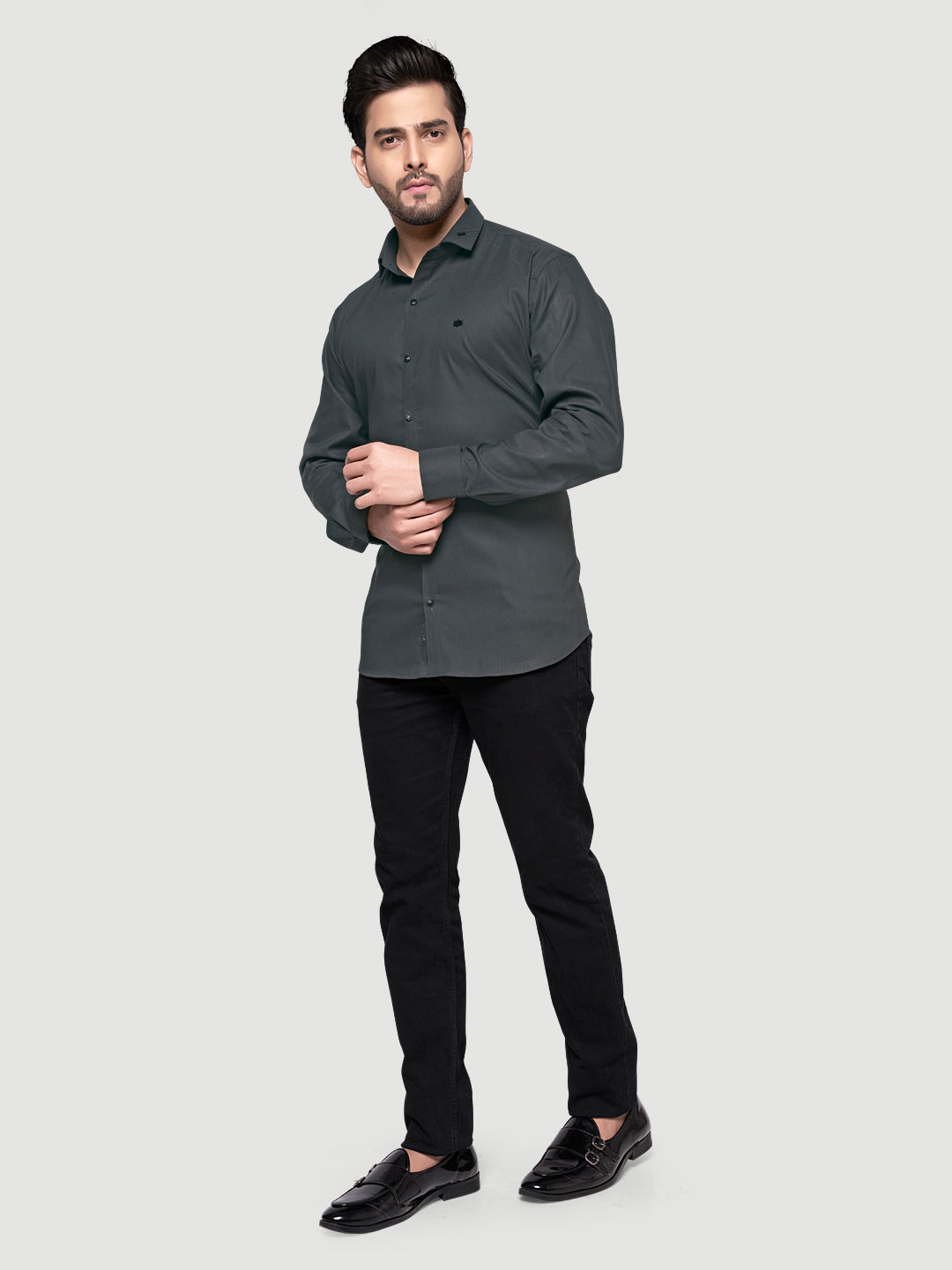 Black and White Designer Shirts with Collar Accessory & Metal Broach-3