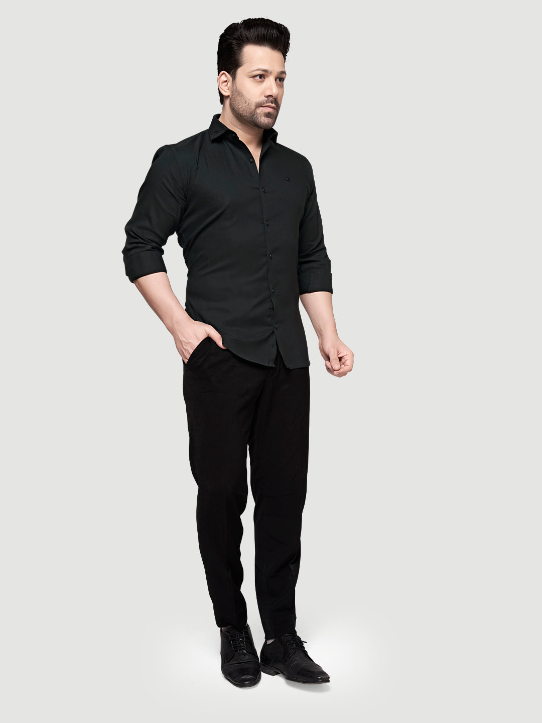 Black and White Designer Shirts with Collar Accessory & Metal Broach-4