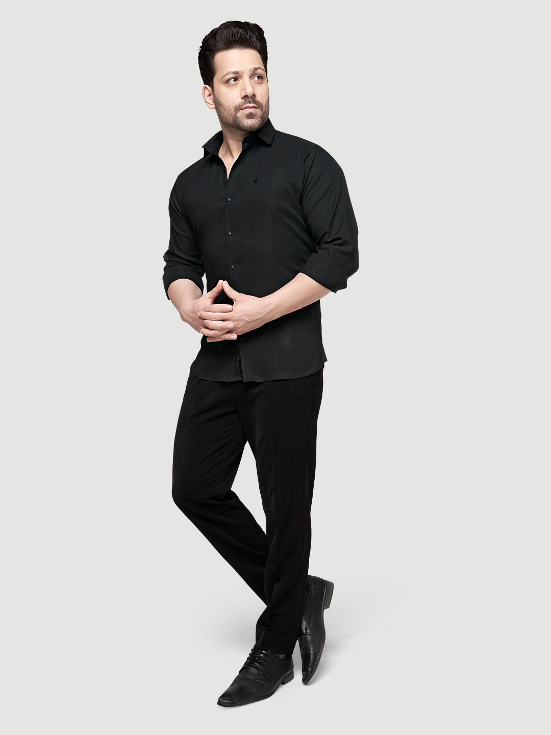 Black and White Designer Shirts with Collar Accessory & Metal Broach-4
