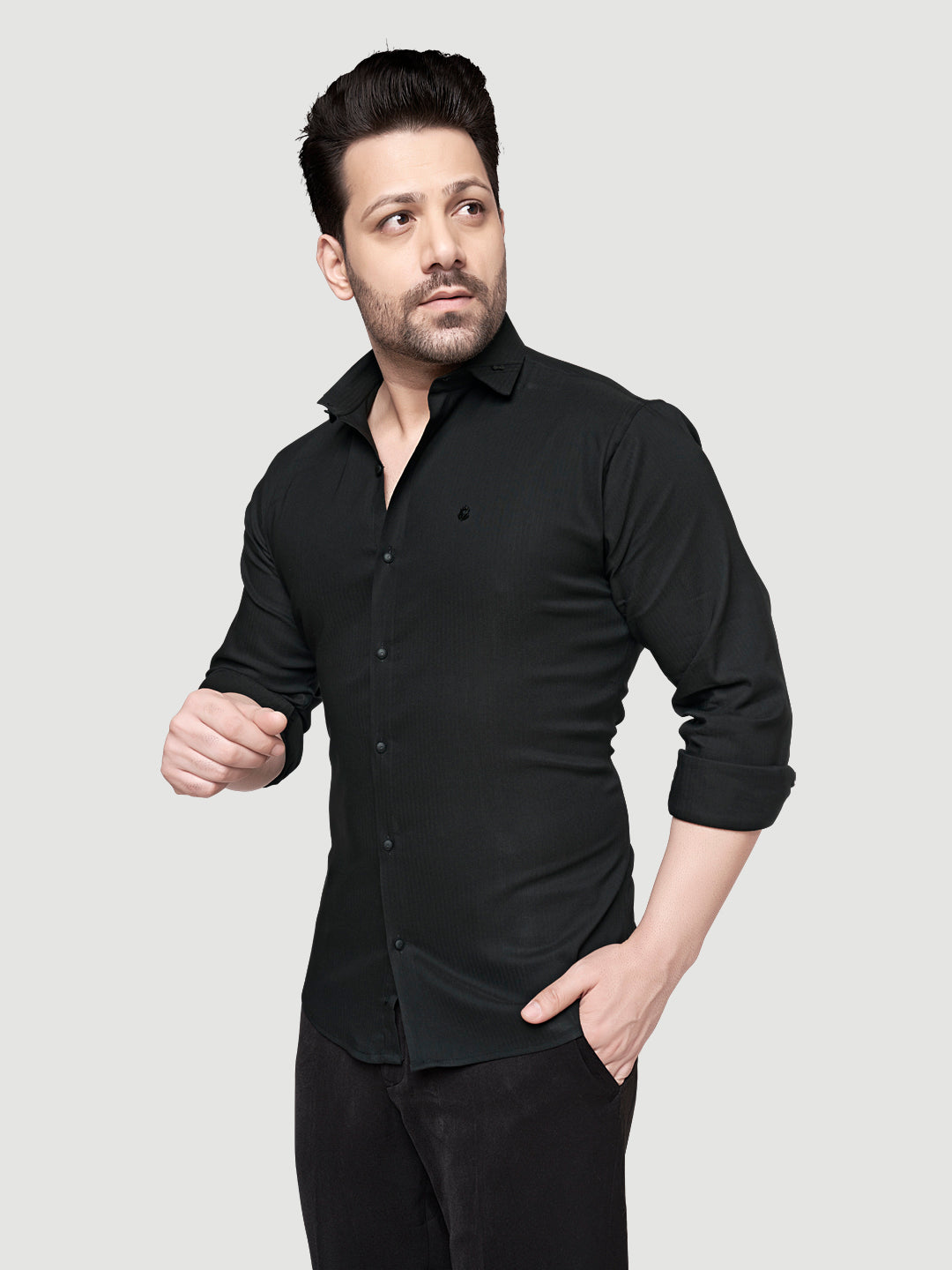 Black and White Designer Shirts with Collar Accessory & Metal Broach-4