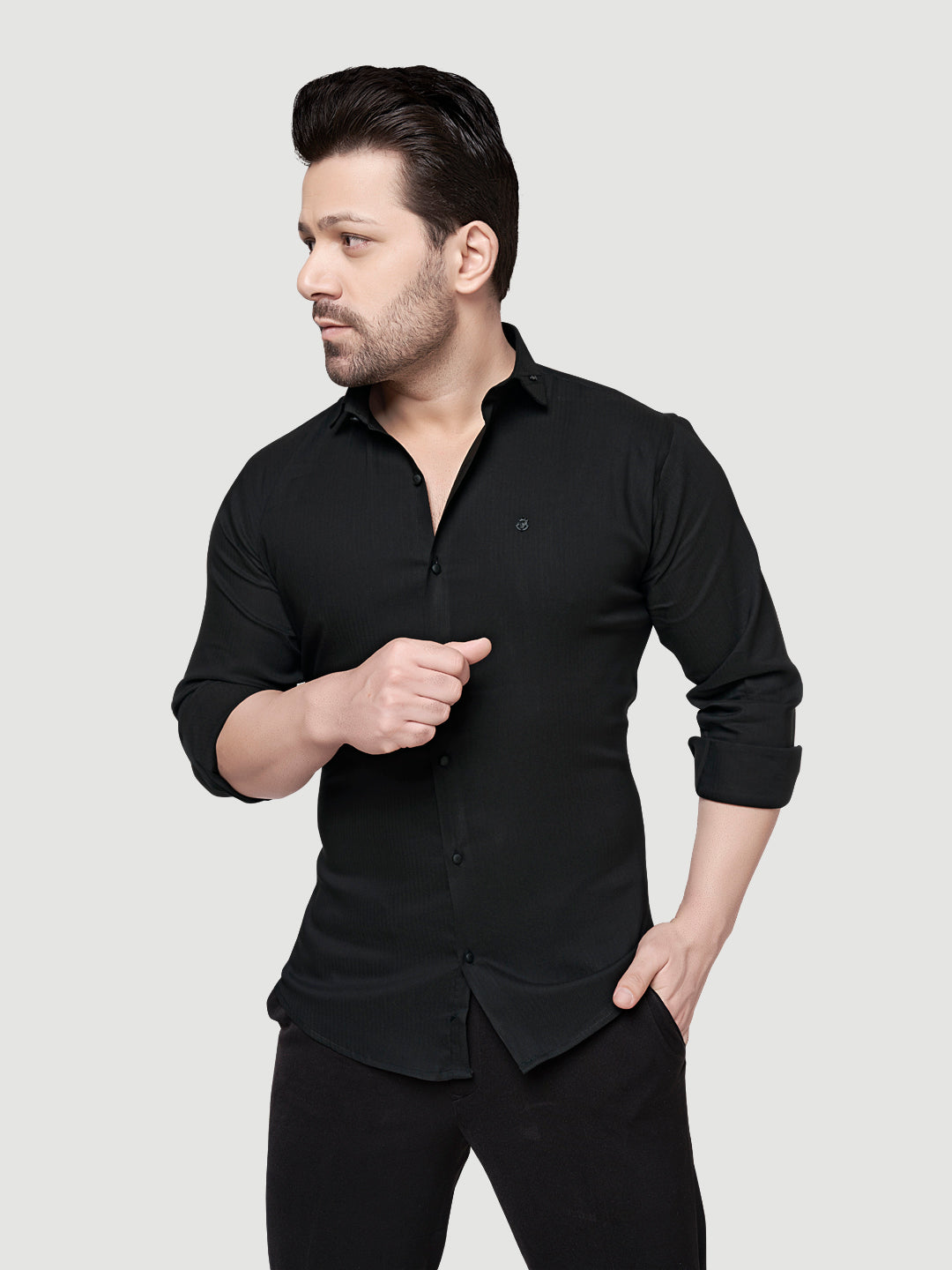 Black and White Designer Shirts with Collar Accessory & Metal Broach-4