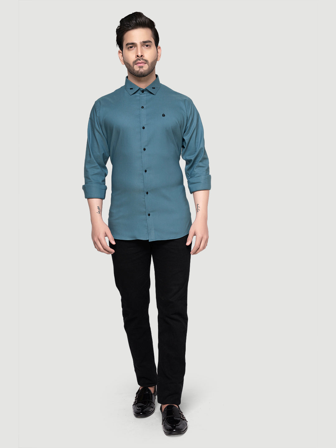Black and White Designer Shirts with Collar Accessory & Metal Broach-5