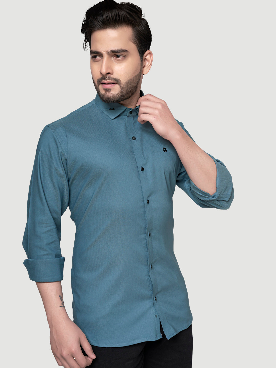 Black and White Designer Shirts with Collar Accessory & Metal Broach-5