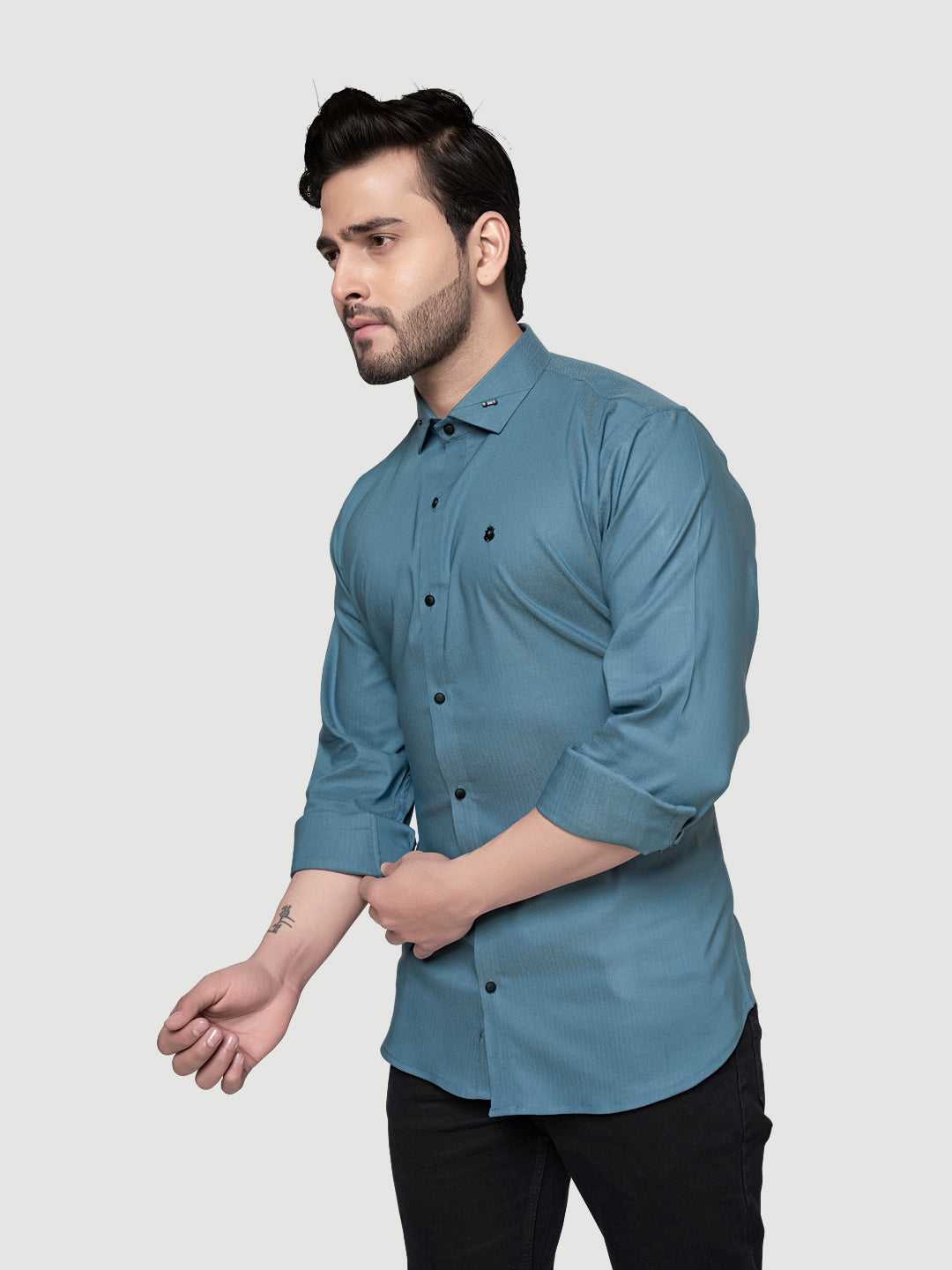 Black and White Designer Shirts with Collar Accessory & Metal Broach-5